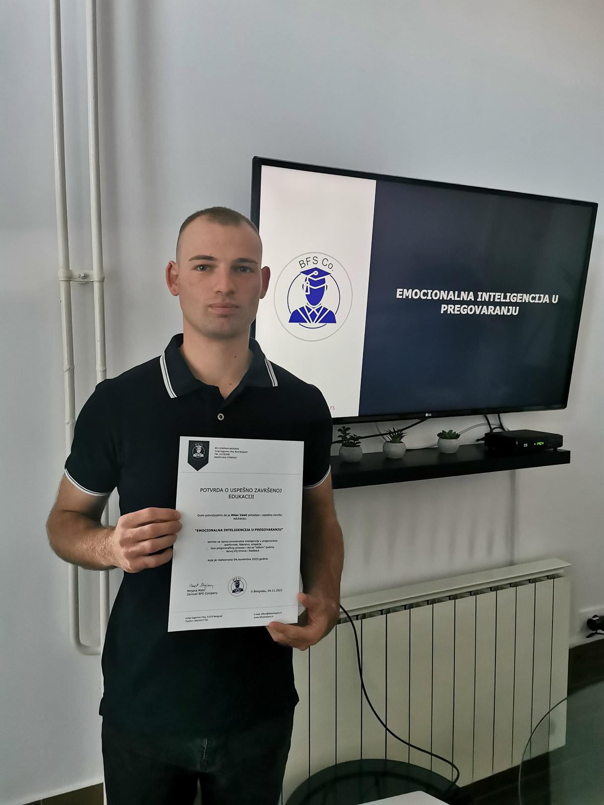 Polaznik BFS Company edukacije sa potvrdom o završenoj obuci
